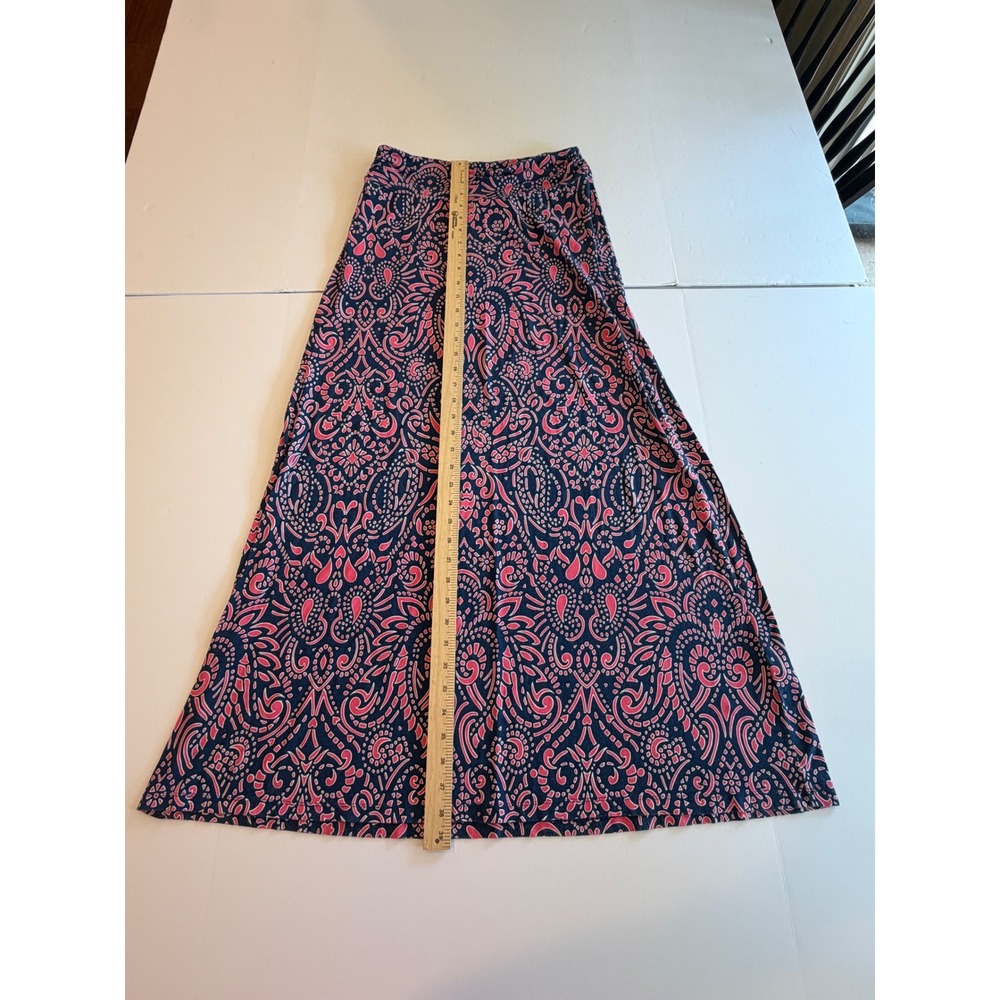 Cynthia Rowley Pink Navy Paisley Medallion Maxi Skirt Medium Stretch A-Line - Picture 3 of 6